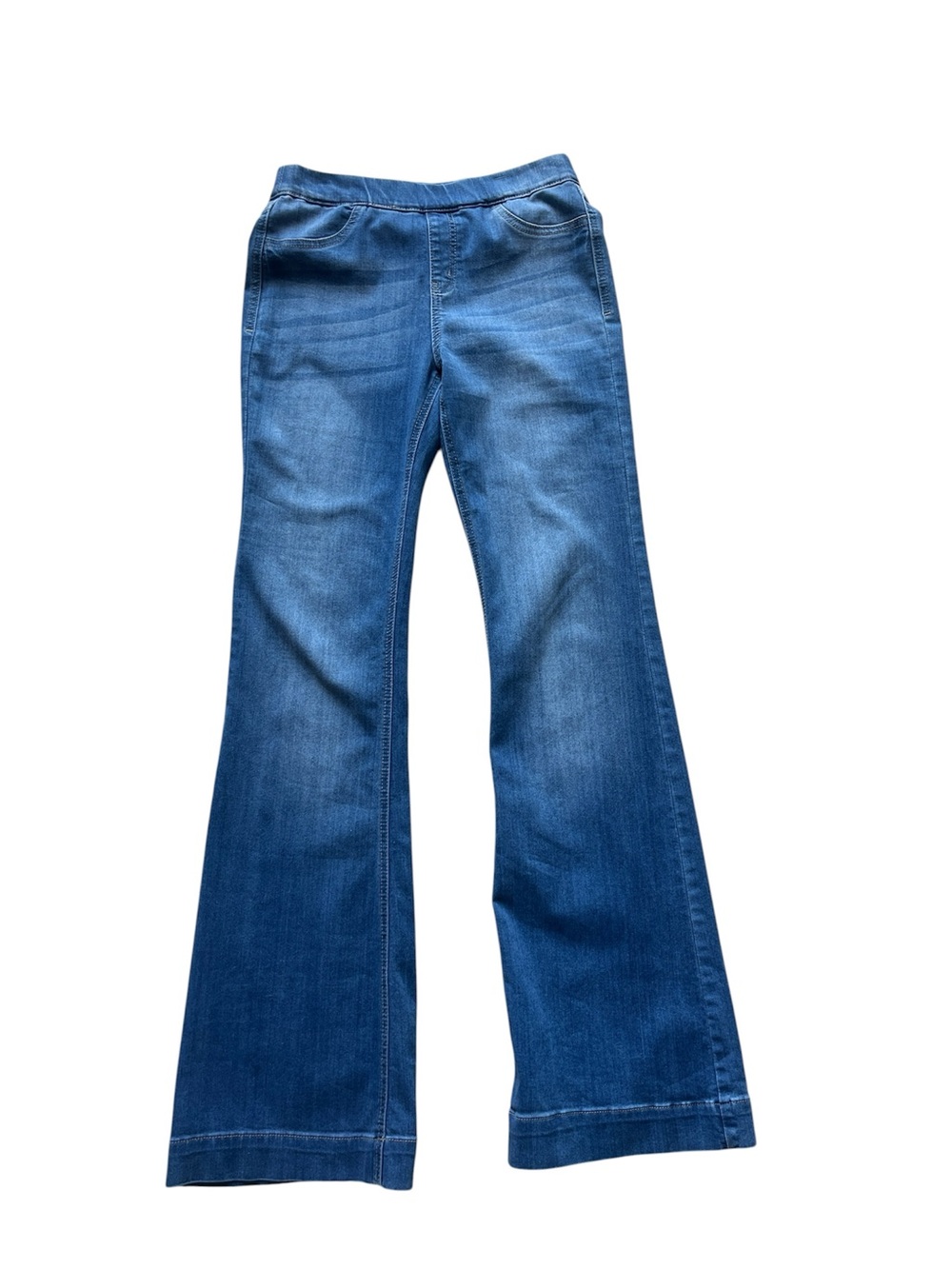 Cello Blue Flared Jeans — Mid-Rise Stretch Denim Pull On Jeans Elastic Waist